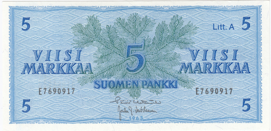 5 Markkaa 1963 Litt.A E7690917
